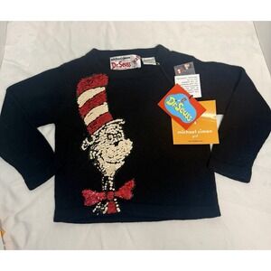Vintage Michael Simon Dr Seuss Sweater Cardigan Girls 3T Cat in Hat Sequins Y2K